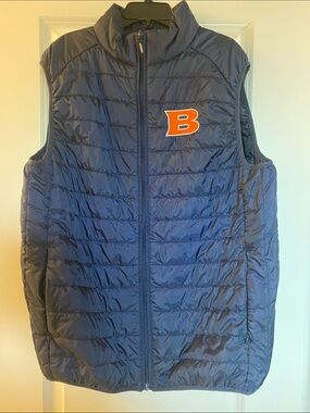 Navy Quilted Puffer Vest with Orange 'B' Patch “Broncos”